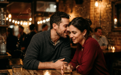 Ein Mann flirtet in einer Bar und nutzt Astro-Wissen darüber wie dein Sternzeichen dein sexuelles Verlangen beeinflusst